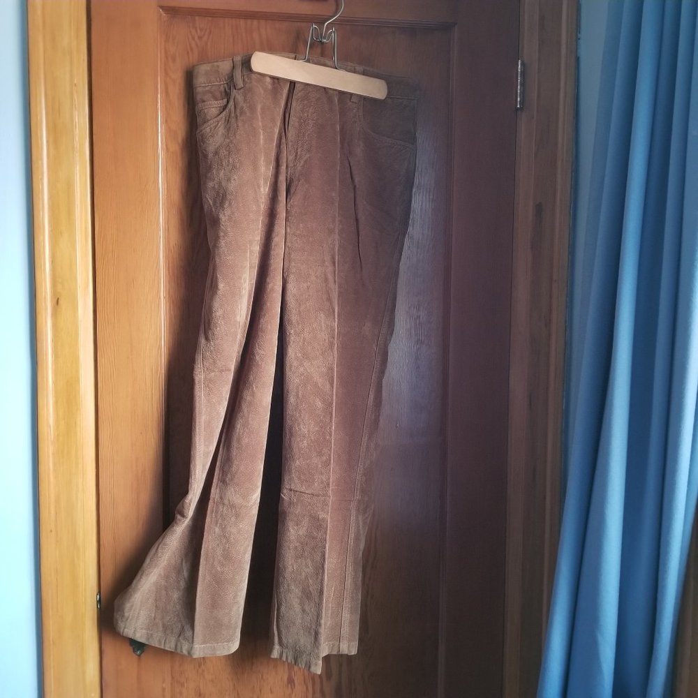 Vintage 2000s, gold brown,faux suade jeans, pants, Nicole Benisti, Point Zero, L
